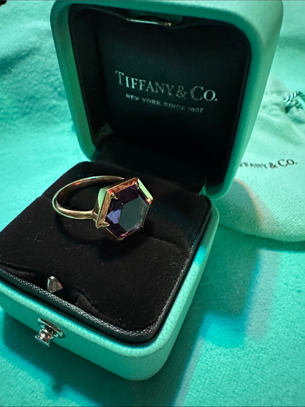 Tiffany & Co. Hexagon Amethyst Ring in Tiffany Blue Box - Purple & Blue